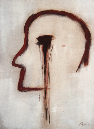 Schwere Verletzung 2001, Primal Pigmente auf LW, 75 x 55 cm