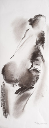 Aktstudie 2, 2009, 60 x 25 cm, Kohle auf Papier