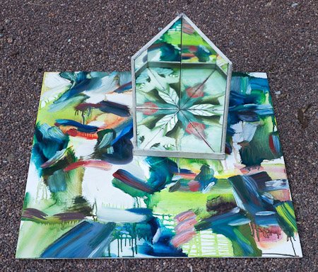 Farbfläche + Spiegel, 1980, 66 x 65 cm, Acryl auf Holz