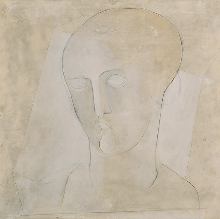 Kopf, 1957, Mischtechnik auf Holz, 49 x 49 cm